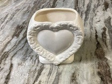 VTG Ceramic White Heart Planter/Vase 4.25” Tall picture