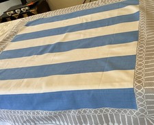 Vintage Mid-Century Coastal Striped Tablecloth 50x50 True Selvedge Maker Mark EX picture