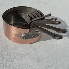 Vintage French Copper Saucepan Pan Set of 5 Made in France Tin Lining 9.3lbs picture