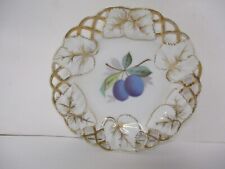 Vintage Hand Painted Plums and Gold Trim Reticulated Pierced Edge Plate picture