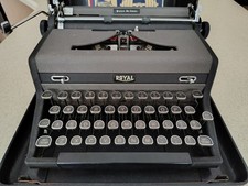 Nice 1949 Royal Quiet DeLuxe Tuxedo Gray Typewriter w/Case Vintage Antique MCM picture