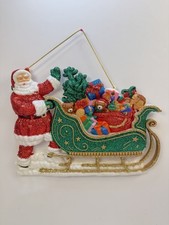 Vintage Molded Plastic Christmas Santa Glitter Sleigh Wall Hanging picture
