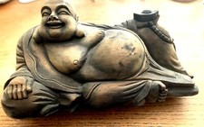 RECLINING BUDDAH Hand Carved  Solid Wood Statue 12”-EXCELLENT DETAIL- **GREAT**  picture