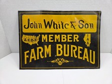 Vintage Member Farm Bureau Tin Sign - John White & Son picture