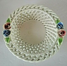 Vintage Ceramic White Lattice Plate WITH FLOWERS Made in Spain Porcelain ROUND picture