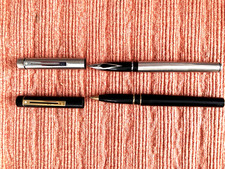 Lot of 2 Sheaffer Targa Pens, Fountain in Stainless, Ball Point in Black picture