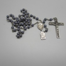 Vintage Rosary Blue Gray Beads St Anthony Pray For Us Medal Silver Tone picture