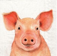 (2) Two Paper Lunch Napkins for Decoupage/Mixed Media - Single Pig farm animal picture