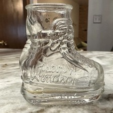 Vintage Windsor Canadian Whiskey Ice Skate Shot Glass MCM Hockey Decor Barware picture