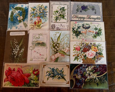 Pretty Lot of 12 Antique Greetings Postcards w. Lily of the Valley Flowers~s626 picture