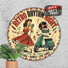 Rockabilly Music Festival Style Round Metal Sign Retro 1950s Garage Wall Decor picture