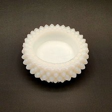 Hobnail White Opalescent Salt Cellar Candle Holder Trinket Dish picture