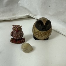 Vintage Owl Figurine Lot of 3 - Mid Century Modern Ceramic, Resin & Soapstone picture