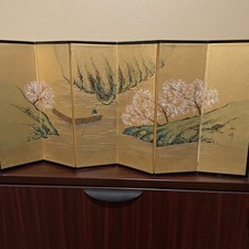 Japanese Six Panel Silk Screen Featuring Japanese Artwork, 29 1/2 x 14 picture