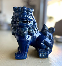 Blue Glazed Ceramic Foo Dog Guardian Lion Figurine 3D Effect 7 in picture