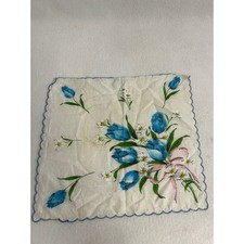 Cottagecore Tea Party Vintage Unbranded Womens OS Blue Tulip Floral Handkerchief picture