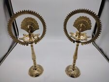 Satvik 2 PC Set Brass Peacock Diya 9 Inch With Crown Kerala samai Diwali Deepak picture