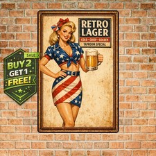 Patriotic Americana Retro Beer Ad Art Pinup Girl Metal Sign 8x12 picture