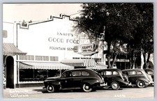 Garberville CA~Knapp's Good Food Restaurant~Fountain~Neon Sign~1930s Cars~RPPC picture