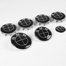 7Pcs Black Hood Wheel Emblem Rim HubCaps Badges For B-M-W 82mm 74mm 4x56mm 45mm picture