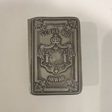 Vintage Hawaiiana-Aloha Nui Hawaii silver metal Match/Card Case picture