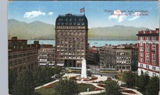 VICTORY SQUARE & CENOTAPH vancouver bc original antique postcard canada skyline picture