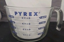 Vintage Pyrex 4 Cup Blue Lettering Glass Liquid Measuring Cup Made In USA picture