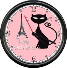 Chic Paris France Shabby Apartment French Kitty Cat Eiffel Tower Wall Clock picture