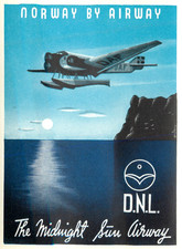 The Midnight Sun Airway ~D.N.L. - NORWAY~ Beautiful FLYING BOAT Airline Label picture
