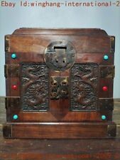 collect China old Wood inlay gem dragon statue storage box Jewelry Box picture