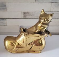 Brass MCM Vintage 4.25' Hampton Figurine Kitten in a Shoe Paperweight picture