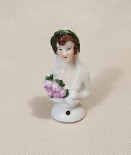 Miniature Germany Half Doll Pin Cushion Bride Porcelain Figurine picture
