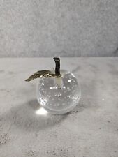Apple Paperweight Glass Blown Bubbles Brass Stem Desk/Office picture