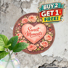 Happy Valentines Day Heart Metal Sign 8x8 Round Romantic Floral Tin Plaque picture