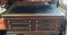 HUGE ANTIQUE J & P SPOOL CABINET OAK WOOD HINGED SLATED LID 6 DRAWERS GLASS WELL picture