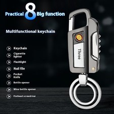 Multifunctional USB Rechargeable Lighter Keychain Bottle Opener LED Flashlight picture