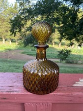 VTG Diamond Cut Amber Glass Decanter W/ Stopper Taiwan  picture