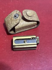 DUX Brass Adjustable Pencil Sharpener with Leather Case Vintage picture