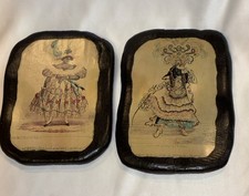 Vintage 1975 Pair Jamaica Decoupage Plaques Isaac Belisario Actor Boy Set Girls picture