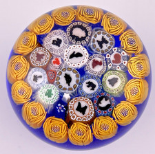 James Hart RARE 2012 Piedouche Millefiori-On Bright Blue Glass Paperweight 2.7