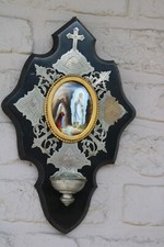 Antique LOURDES Bernadette porcelain medaillon marble plaque holy water font picture