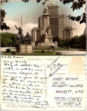 Madrid Spain Postcard Plaza de Espana and Cervantes Monument picture