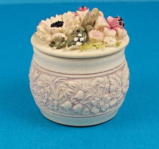 Vintage Handcast Designs Ltd. Small Round Trinket Box Floral Relief Hand-painted picture