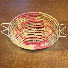 Woven Basket Colorful Tribal, Shallow, 2-Handles, 13” X 10” X 2” picture