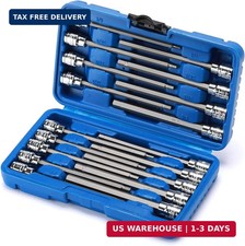 18 Pieces 3/8 Inch Drive Long Hex Bit Socket Set,1/8 Inch to 3/8 Inch, 3mm to 10 picture