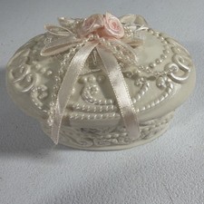 Vintage Porcelain Bisque Ornate Victorian Trinket Box With Lid picture