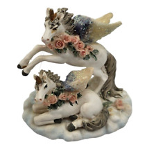 Vintage 1990s Youngs International Unicorn Pair Figurine Glitter Wings picture