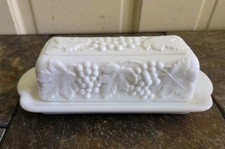Vintage Imperial Milk Glass Covered Butter Dish Grape Design. Amazing Condition. picture