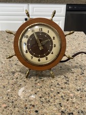 Vintage Old Colony Clock Co Ship Wheel Elect Desk Clock Nautical Beardstown IL picture