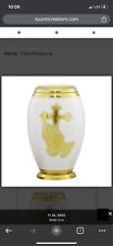 Medium Gold And Cream Ceramic Metal Urn 10.5 Gods Praying Hands Engraveable picture